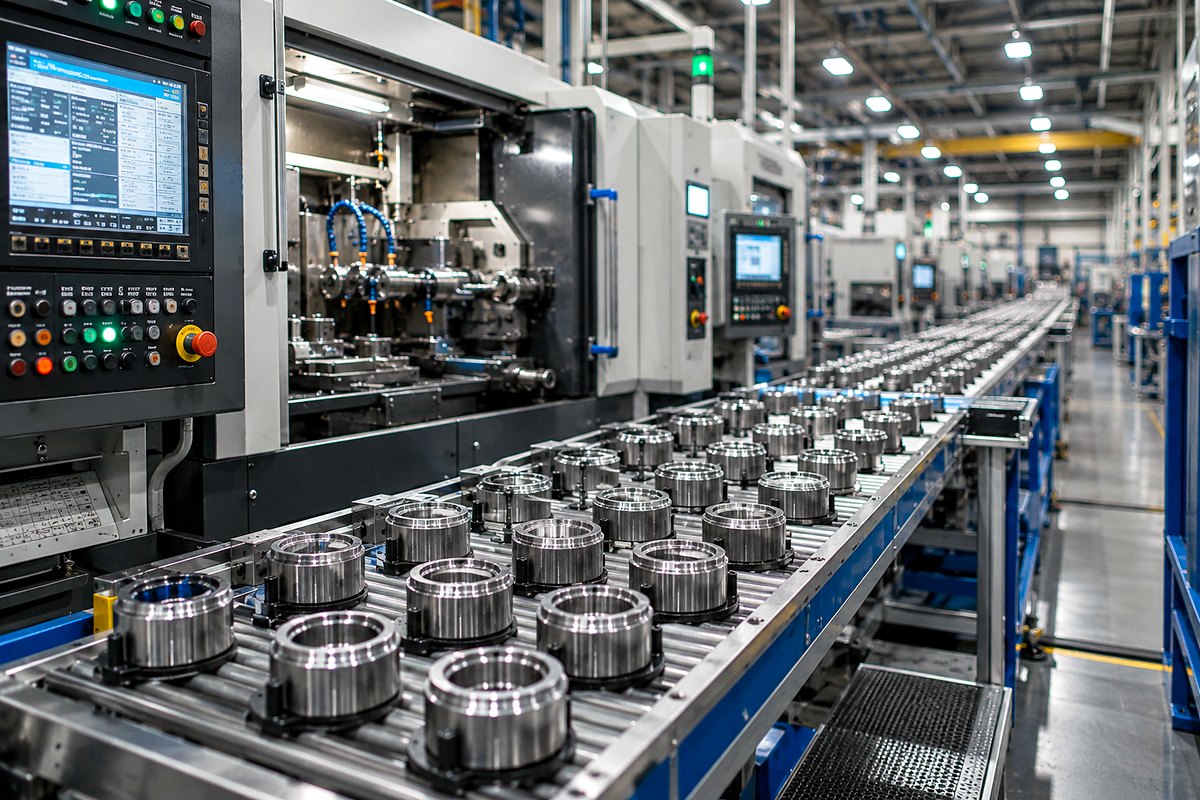 Precision engineering production line in a manufacturing facility